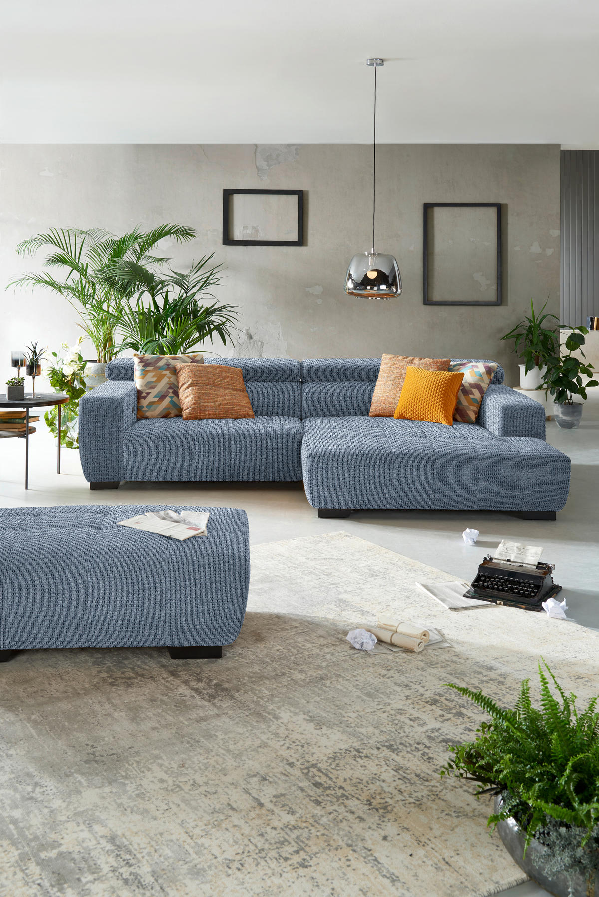 ECKSOFA in Webstoff Blau  279/182 cm  - Blau/Schwarz, KONVENTIONELL, Textil/Metall (279/182cm) - Hom`in