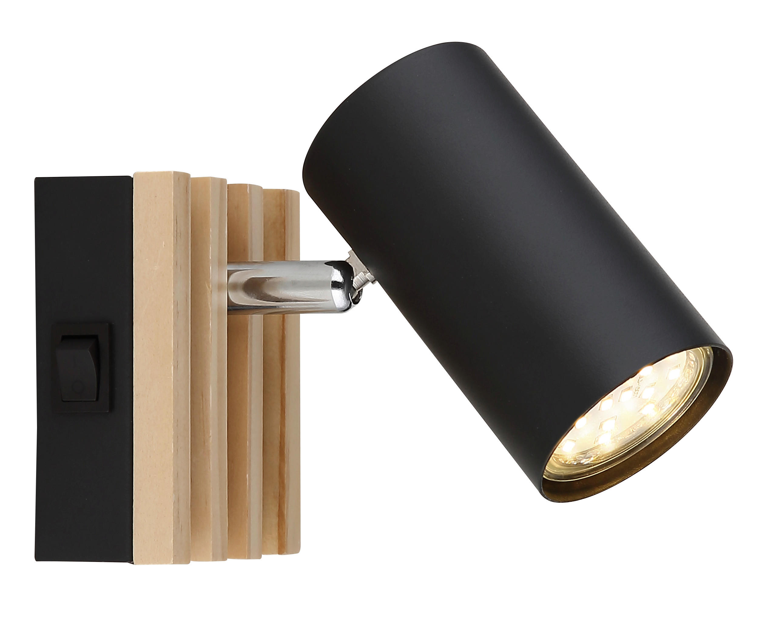 BODOVÉ SVÍTIDLO, 25 W/GU10, 8/10 cm  - černá/barvy pinie, Natur, kov/dřevo (8/10cm) - Novel