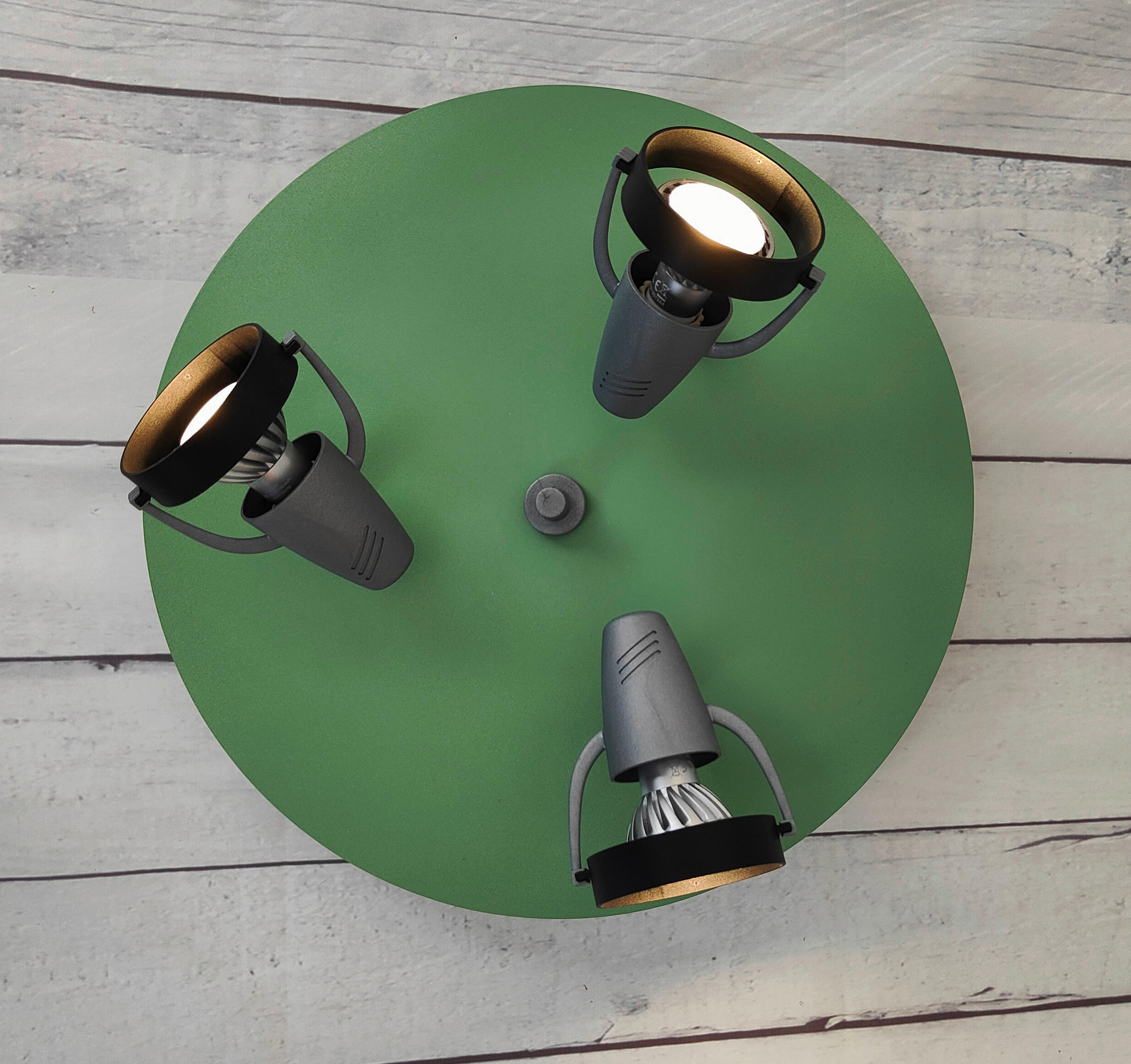 Thumbnail - Xxxl Deckenleuchte, Salbeigrün, Kunststoff, Holzwerkstoff, rund,rund, 35x35x15 cm, verstellbare Spotlights, Lampen & Leu...
