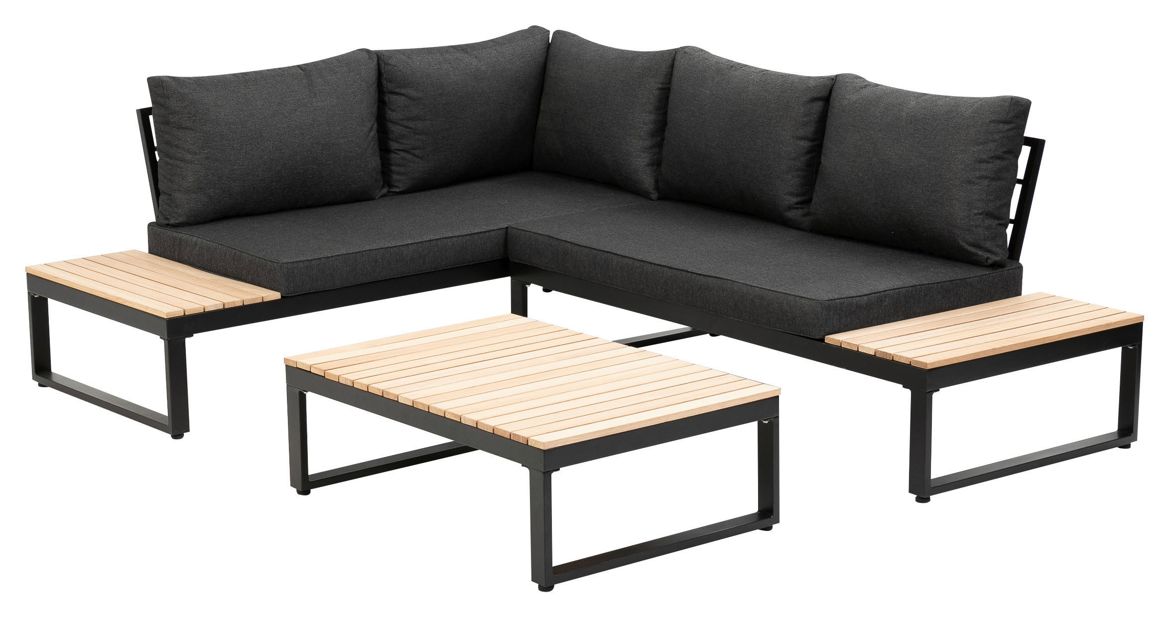 LOUNGEGARNITUR Akazie massiv, Hartholz Aluminium  - Anthrazit/Braun, MODERN, Holz/Textil (178/68/228,5cm) - Gardenson