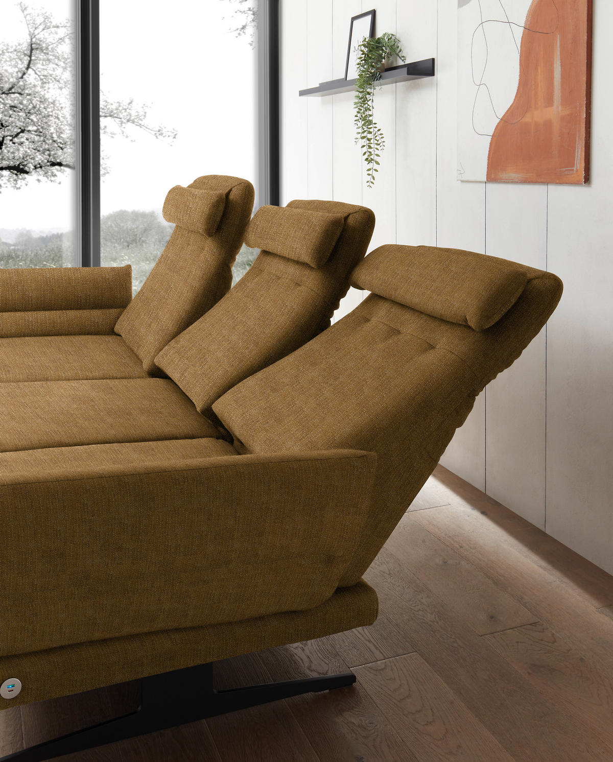 ECKSOFA in Flachgewebe Goldfarben  - Goldfarben/Schwarz, Design, Textil/Metall (176-217/279-327cm) - Dieter Knoll