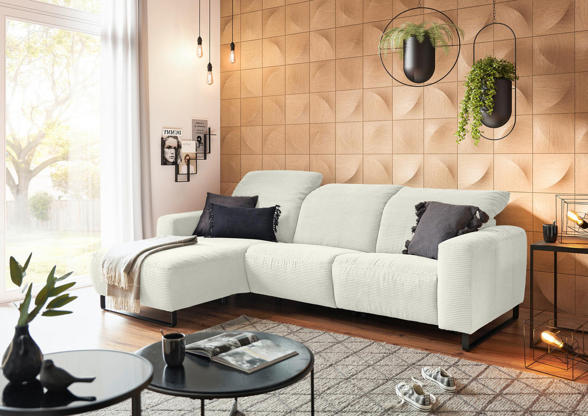 ECKSOFA in Cord Weiss  - Weiss/Schwarz, Konventionell, Textil/Metall (180/266cm) - Hom`in