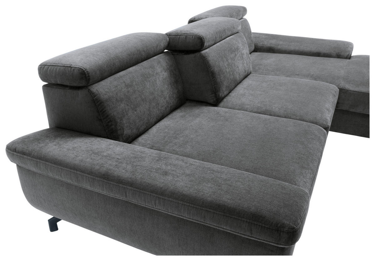 ECKSOFA in Velours Anthrazit  - Anthrazit/Silberfarben, Modern, Textil/Metall (262/182cm) - Trendmanufaktur
