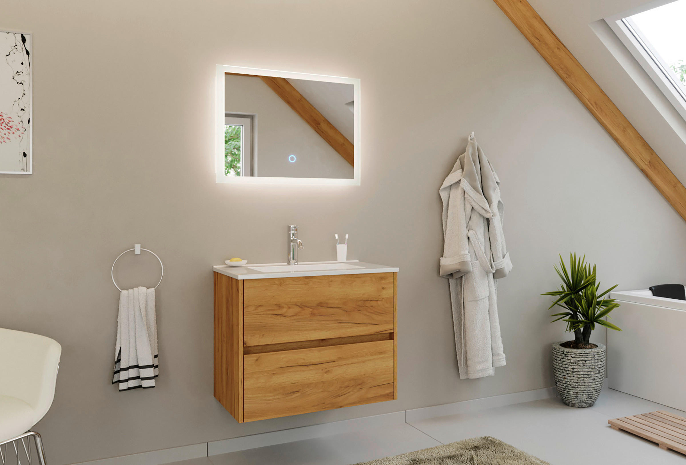 BADEZIMMER 2-teilig  in 70 cm  - Eichefarben/Weiß, Basics, Keramik/Holzwerkstoff (70cm) - MID.YOU