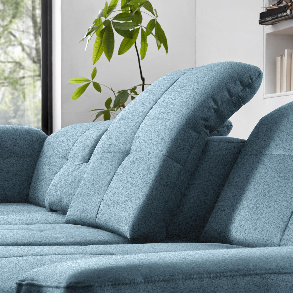 WOHNLANDSCHAFT  in Mikrofaser Hellblau  - Chromfarben/Hellblau, Design, Holzwerkstoff/Textil (260/371/195cm) - Beldomo Style