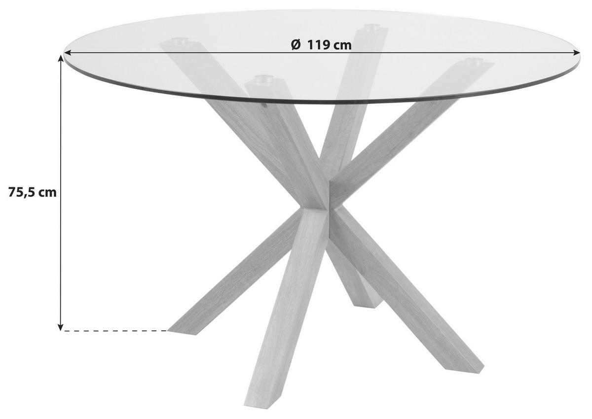 JEDILNA MIZA, prozorno, barve hrasta  - barve hrasta/prozorno, Trend, kovina/steklo (119/75,5cm) - MID.YOU