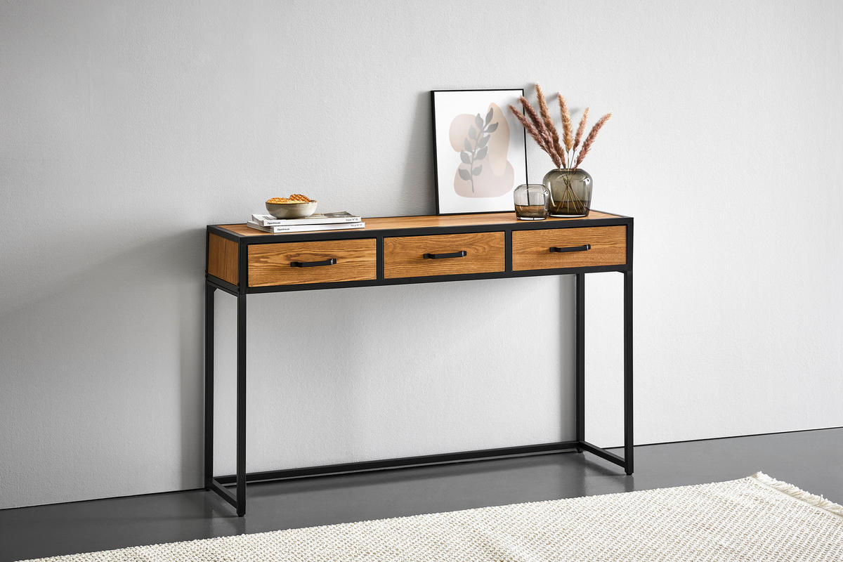 KONZOLOVÝ STOLEK, jedle, černá, světle hnědá, 120/80/33 cm - černá/světle hnědá, Design, kov/dřevo (120/80/33cm) - P & B