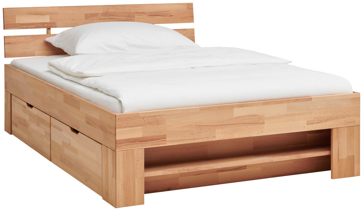 PAT CU SPAȚIU DE DEPOZITARE 180/200 cm  in culoare lemn fag   - culoare lemn fag, Natur, lemn (180/200cm) - Livetastic