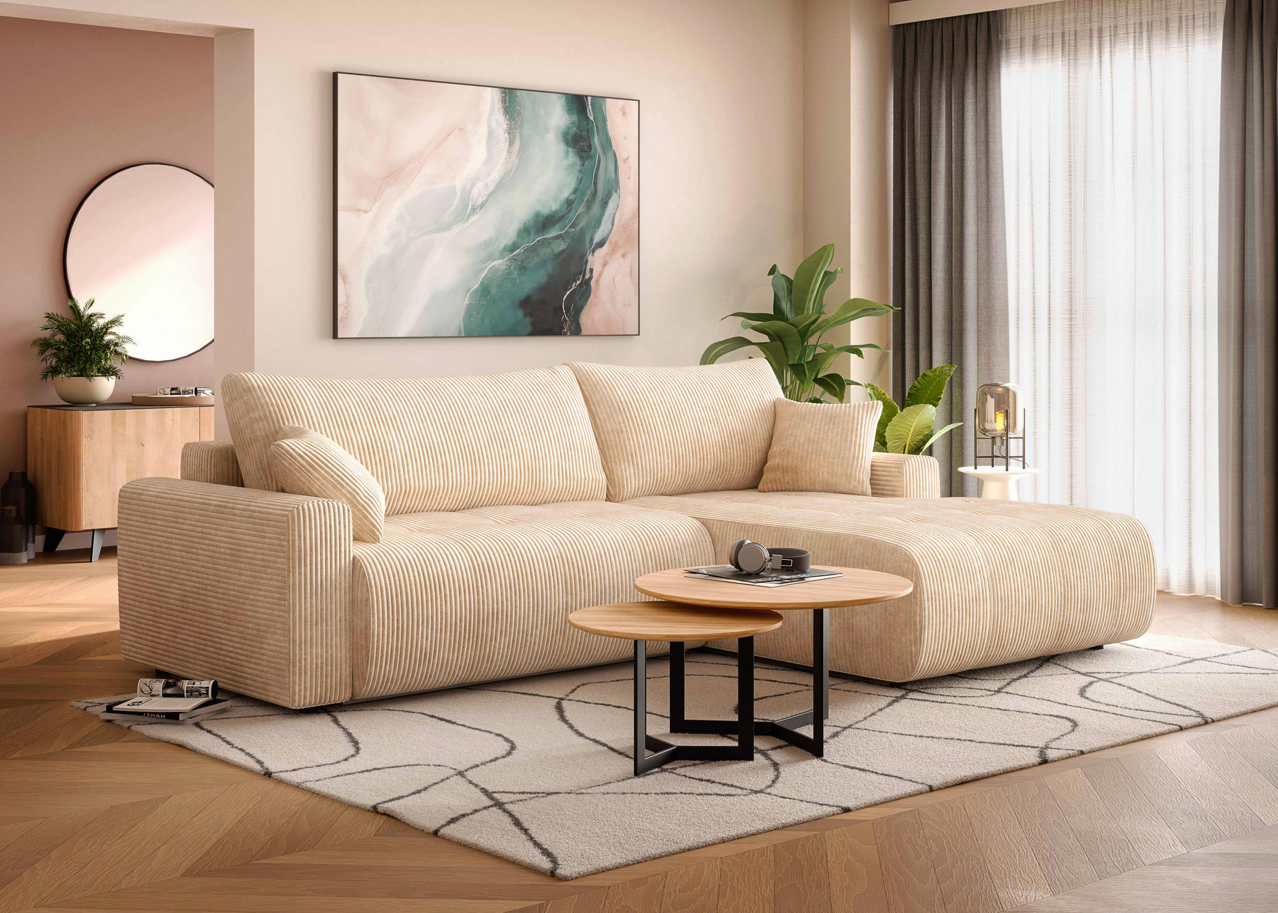 ECKSOFA Naturfarben Webstoff  - Schwarz/Naturfarben, KONVENTIONELL, Kunststoff/Textil (270/192cm) - Carryhome