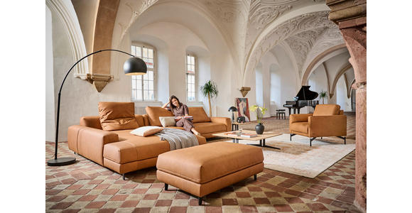 ECKSOFA  in Echtleder Hellbraun  225/355 cm  - Hellbraun/Anthrazit, Design, Leder/Metall (225/355cm) - Johann Jakob