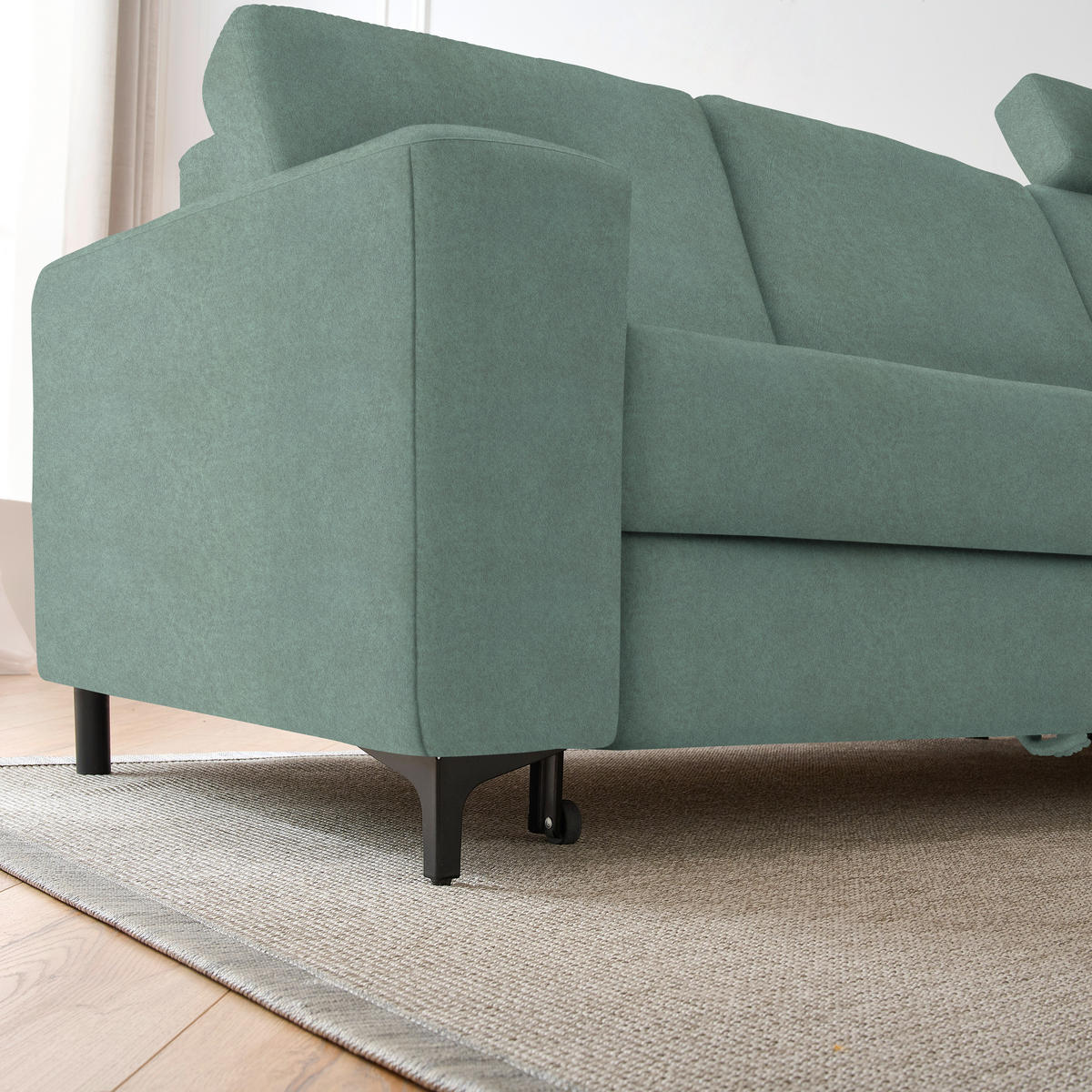 ECKSOFA Mintgrün Velours  - Schwarz/Mintgrün, KONVENTIONELL, Textil/Metall (247/167cm) - Stylife
