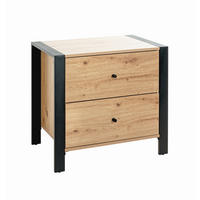 NACHTSCHRANK 60/60/42 cm  - Eichefarben/Schwarz, Design, Holzwerkstoff/Metall (60/60/42cm)