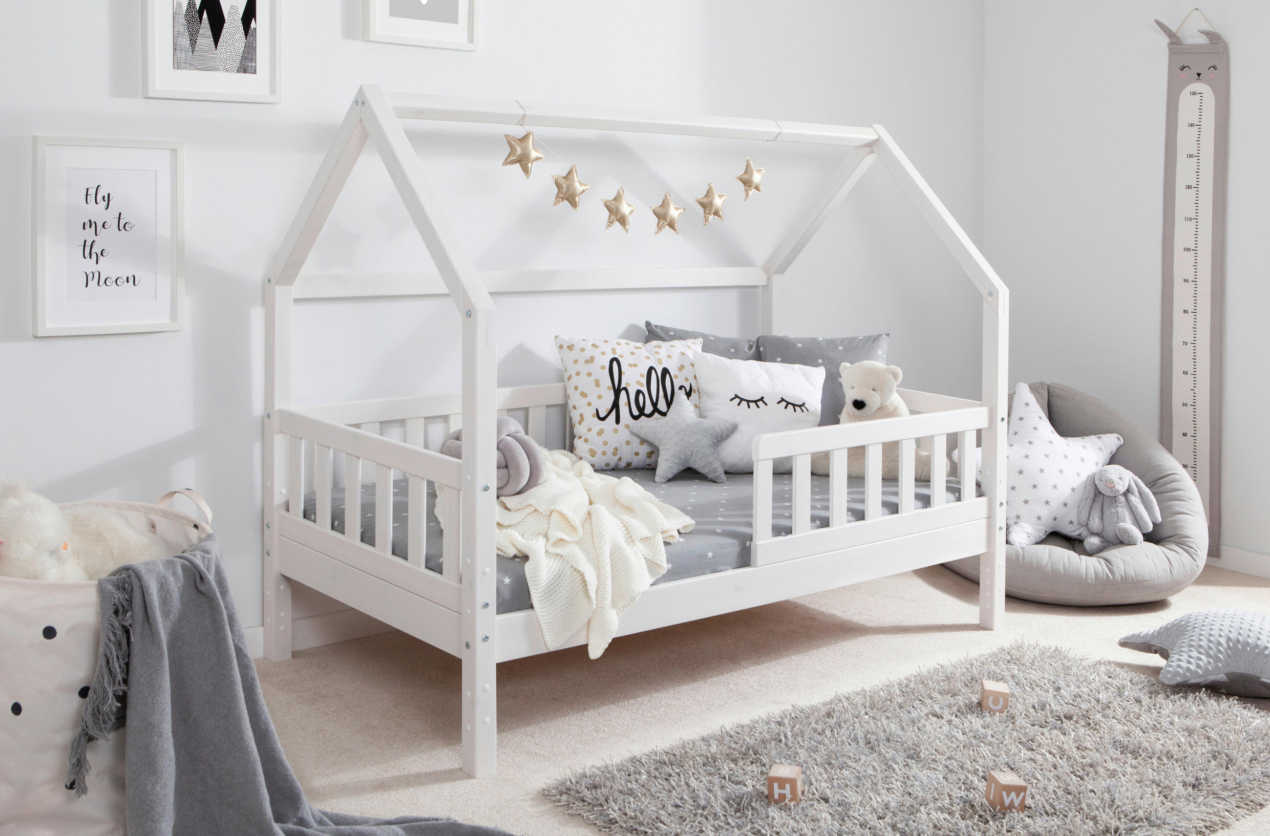 HAUSBETT Absturzsicherung, Rollrost 80/160 cm  - Naturfarben/Weiß, MODERN, Holz (80/160cm) - MID.YOU
