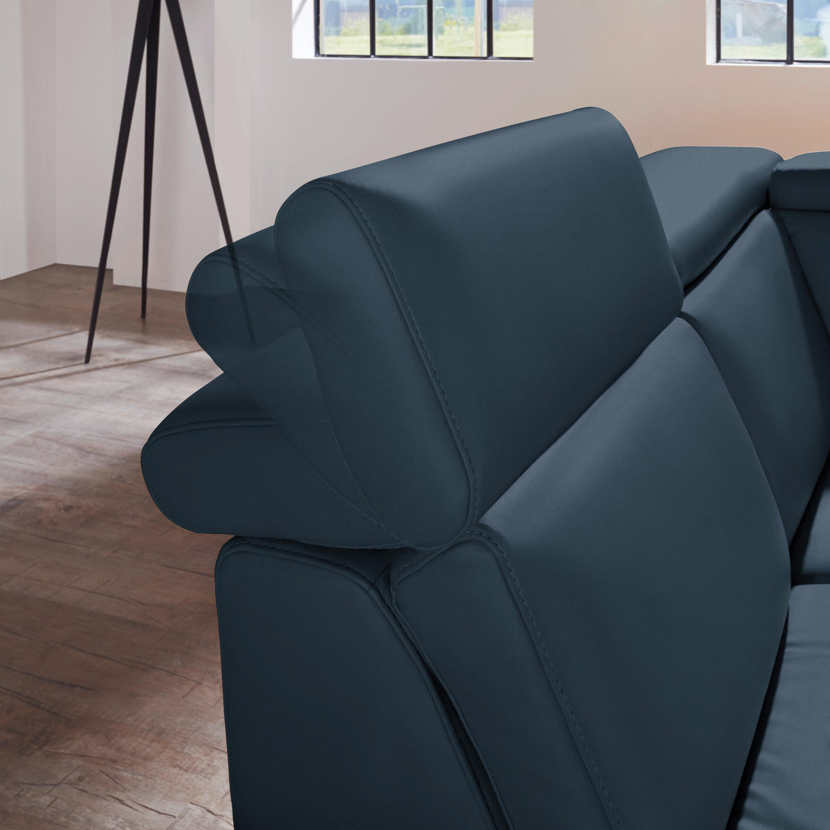 ECKSOFA in Echtleder Dunkelblau  - Alufarben/Dunkelblau, Design, Leder/Metall (239/271cm) - Cantus