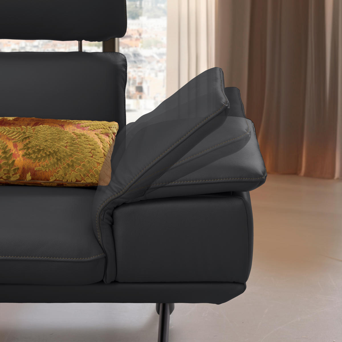 ECKSOFA in Echtleder Schwarz  - Beige/Schwarz, Design, Leder/Metall (150/242cm) - Koinor