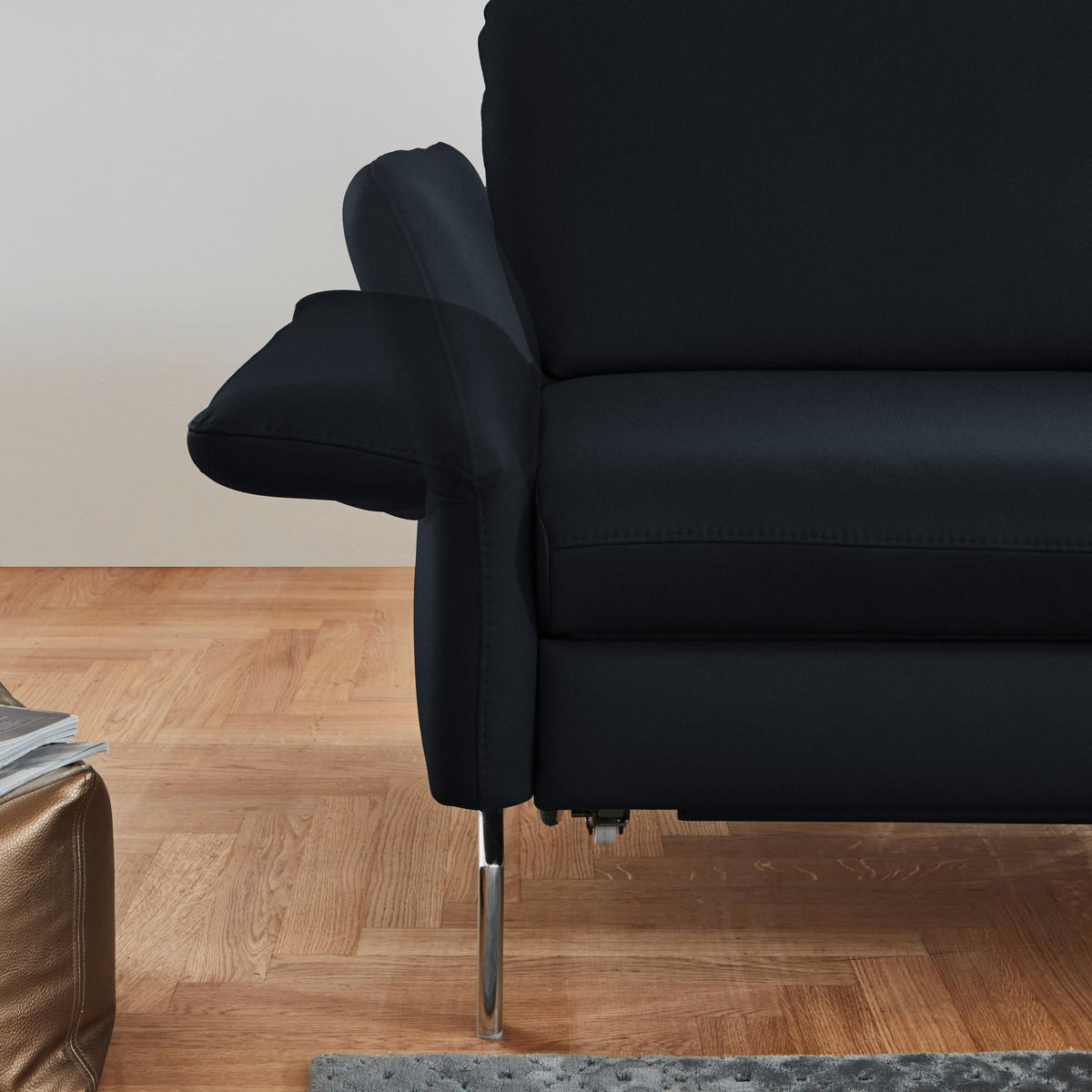 ECKSOFA in Echtleder Dunkelblau  - Alufarben/Dunkelblau, Konventionell, Leder/Metall (284/220cm) - Beldomo Premium