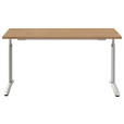 SCHREIBTISCH 140/80/70-82 cm  in Alufarben, Eichefarben  - Eichefarben/Alufarben, KONVENTIONELL, Holzwerkstoff/Metall (140/80/70-82cm) - Moderano