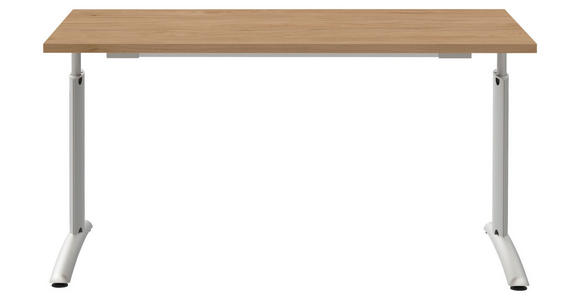 SCHREIBTISCH 140/80/70-82 cm in Eichefarben, Alufarben - Eichefarben/Alufarben, KONVENTIONELL, Holzwerkstoff/Metall (140/80/70-82cm) - Moderano