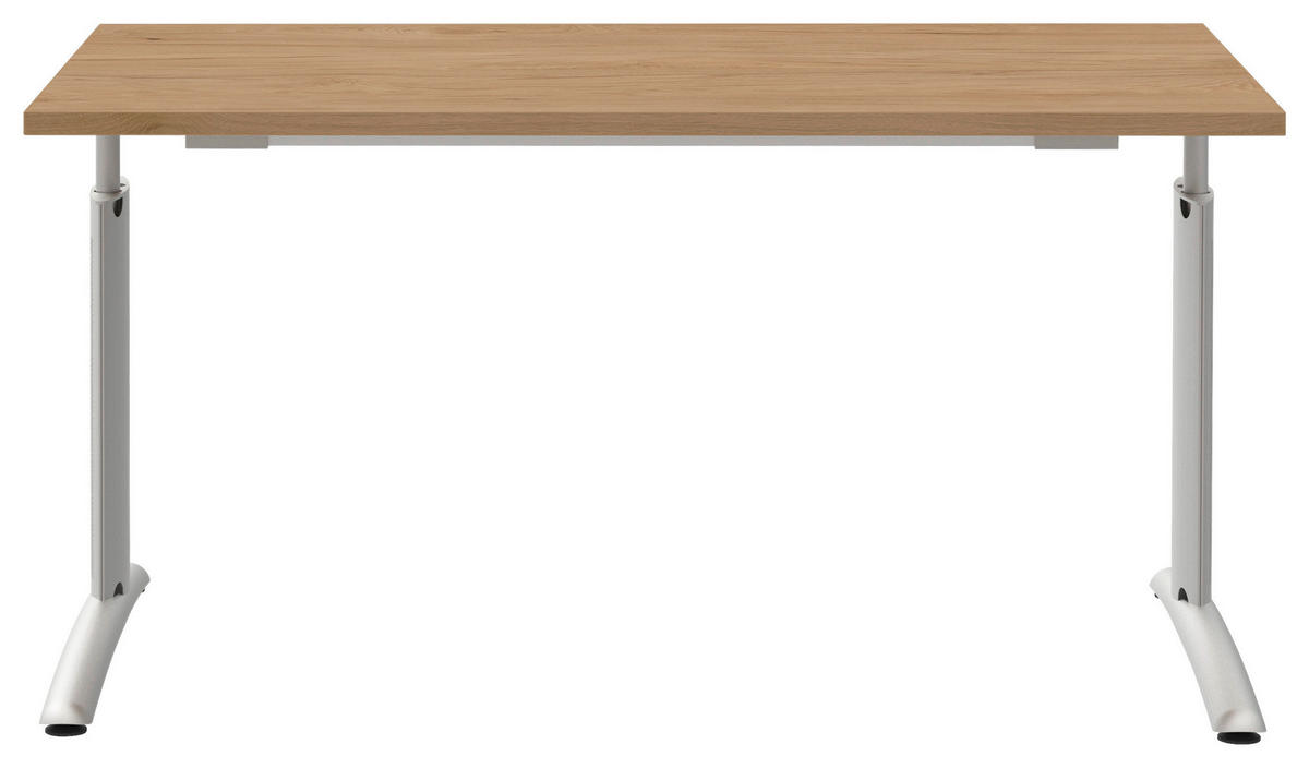 SCHREIBTISCH 140/80/70-82 cm  in Eichefarben, Alufarben  - Eichefarben/Alufarben, Konventionell, Holzwerkstoff/Metall (140/80/70-82cm) - Moderano