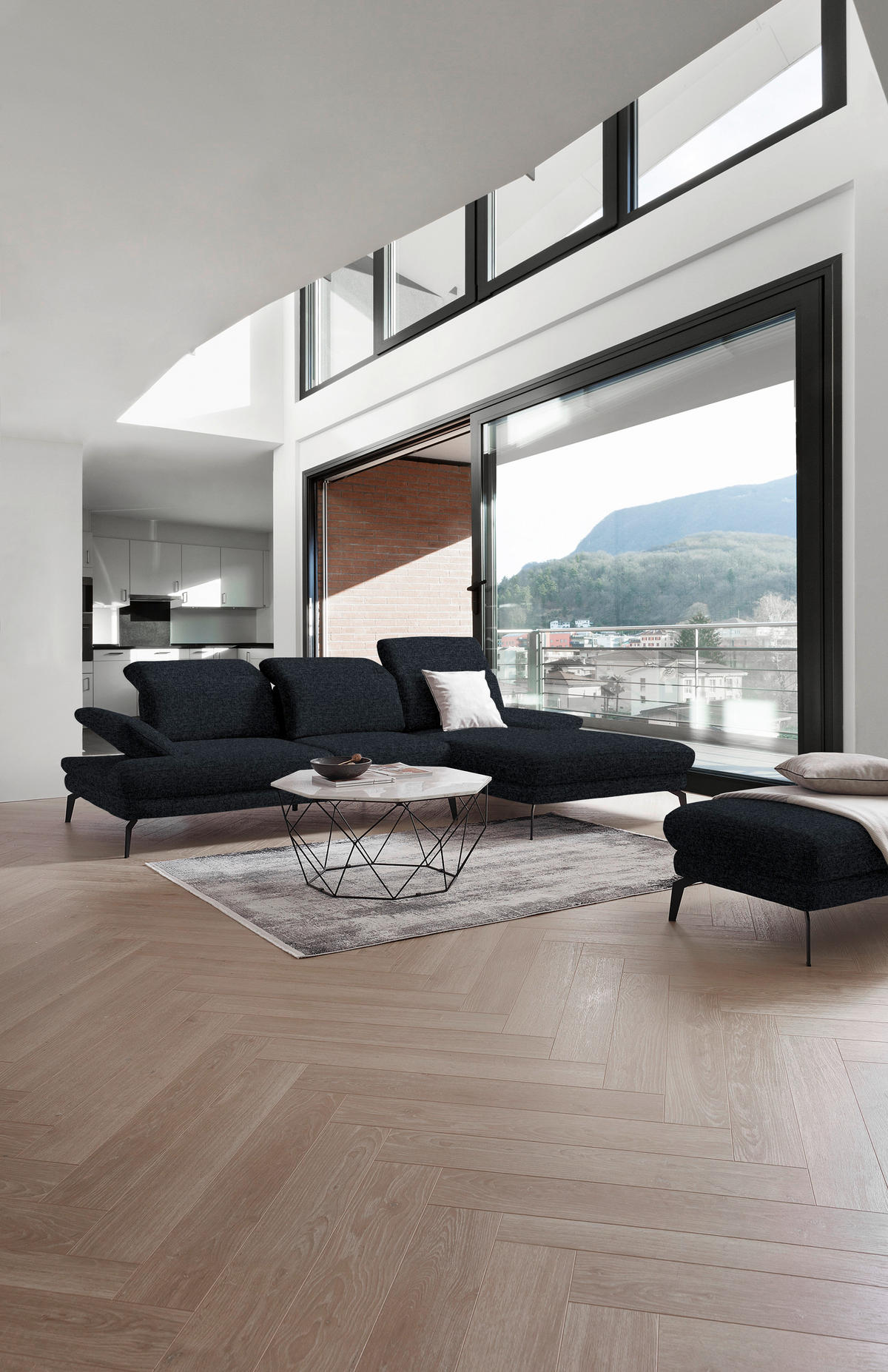 ECKSOFA in Webstoff Anthrazit  - Anthrazit/Schwarz, Design, Textil/Metall (289/180cm) - Stylife
