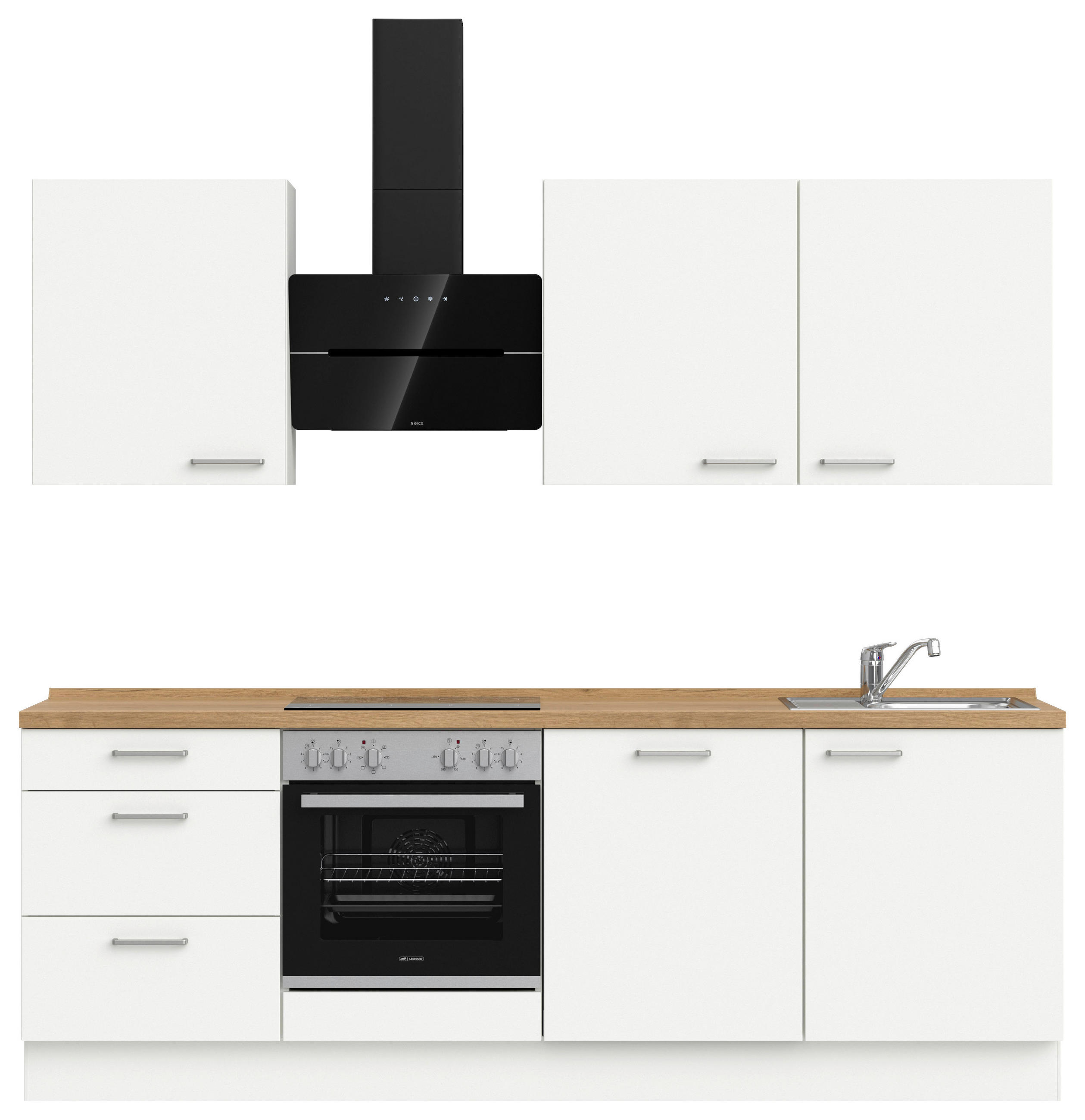 KÜCHENBLOCK 240 cm   in Weiß, Eichefarben  - Edelstahlfarben/Eichefarben, MODERN, Holzwerkstoff/Metall (240cm) - Nobilia