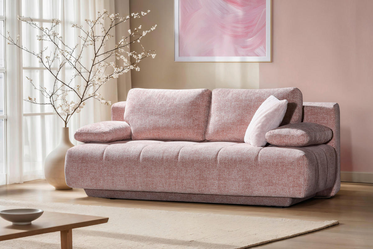 SCHLAFSOFA  mit Bettkasten erhältlich, Stoffauswahl, Schlafen auf Sitzhöhe, Bettfunktion erhältlich Flachgewebe Rosa  - Schwarz/Rosa, Design, Kunststoff/Textil (206/94/106cm) - Novel