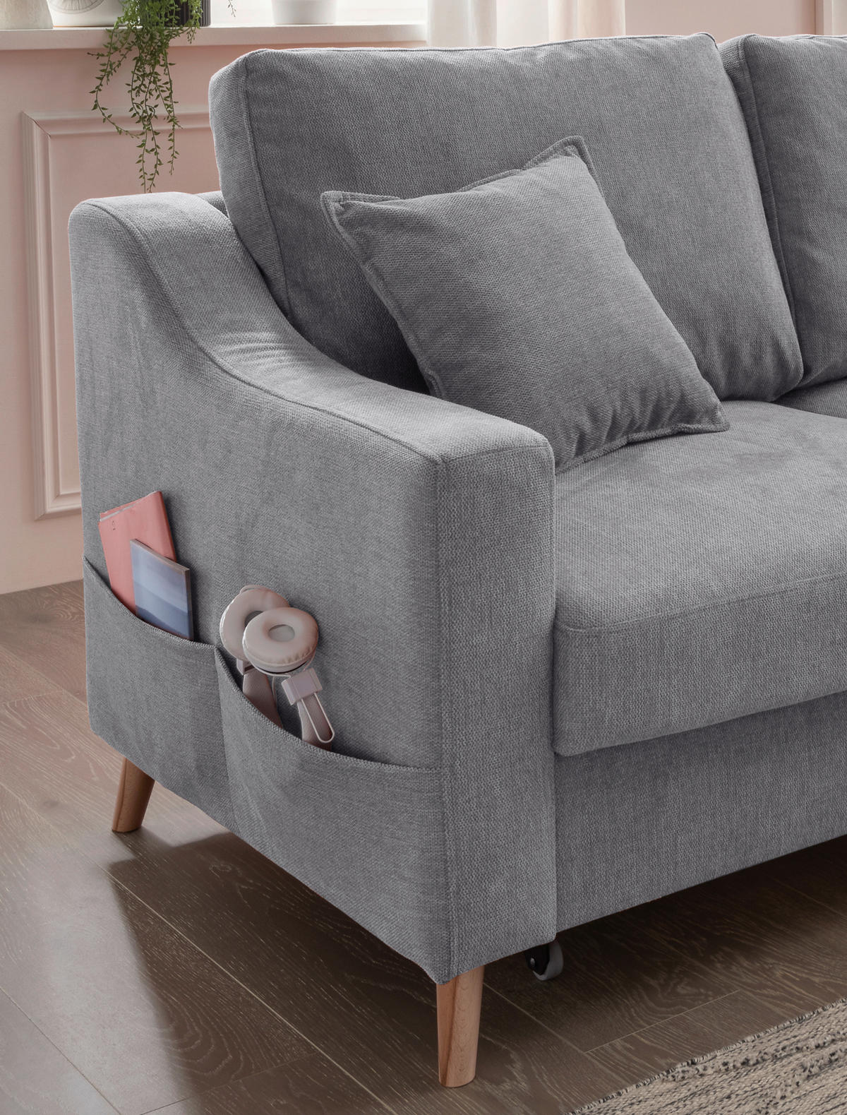 ECKSOFA in Chenille Dunkelgrau  - Dunkelgrau/Naturfarben, MODERN, Holz/Textil (228/150cm) - Livetastic