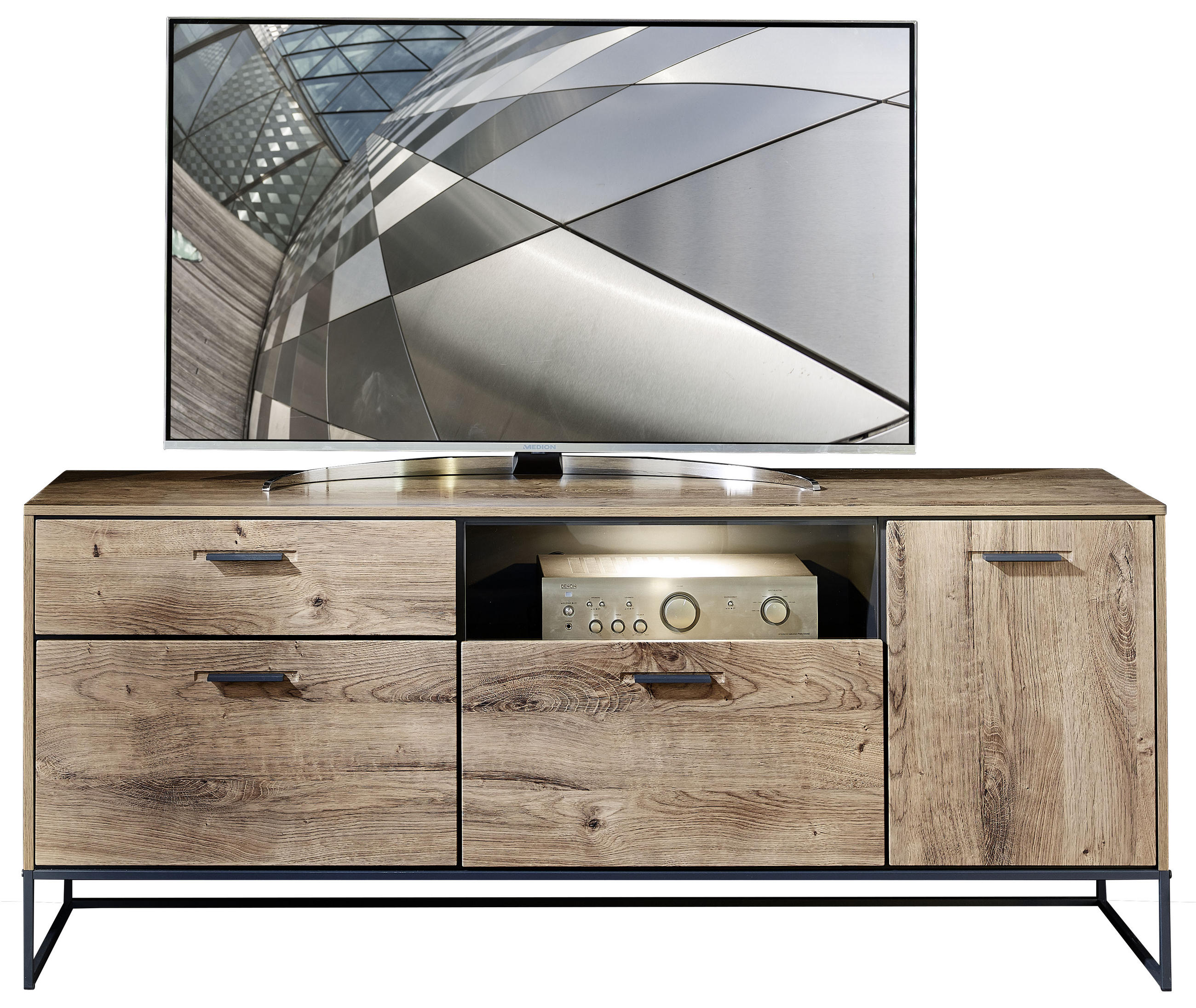 SIDEBOARD Graphitfarben, Eichefarben Einlegeboden - Eichefarben/Anthrazit, MODERN, Glas/Holzwerkstoff (175/75/48cm) - Livetastic