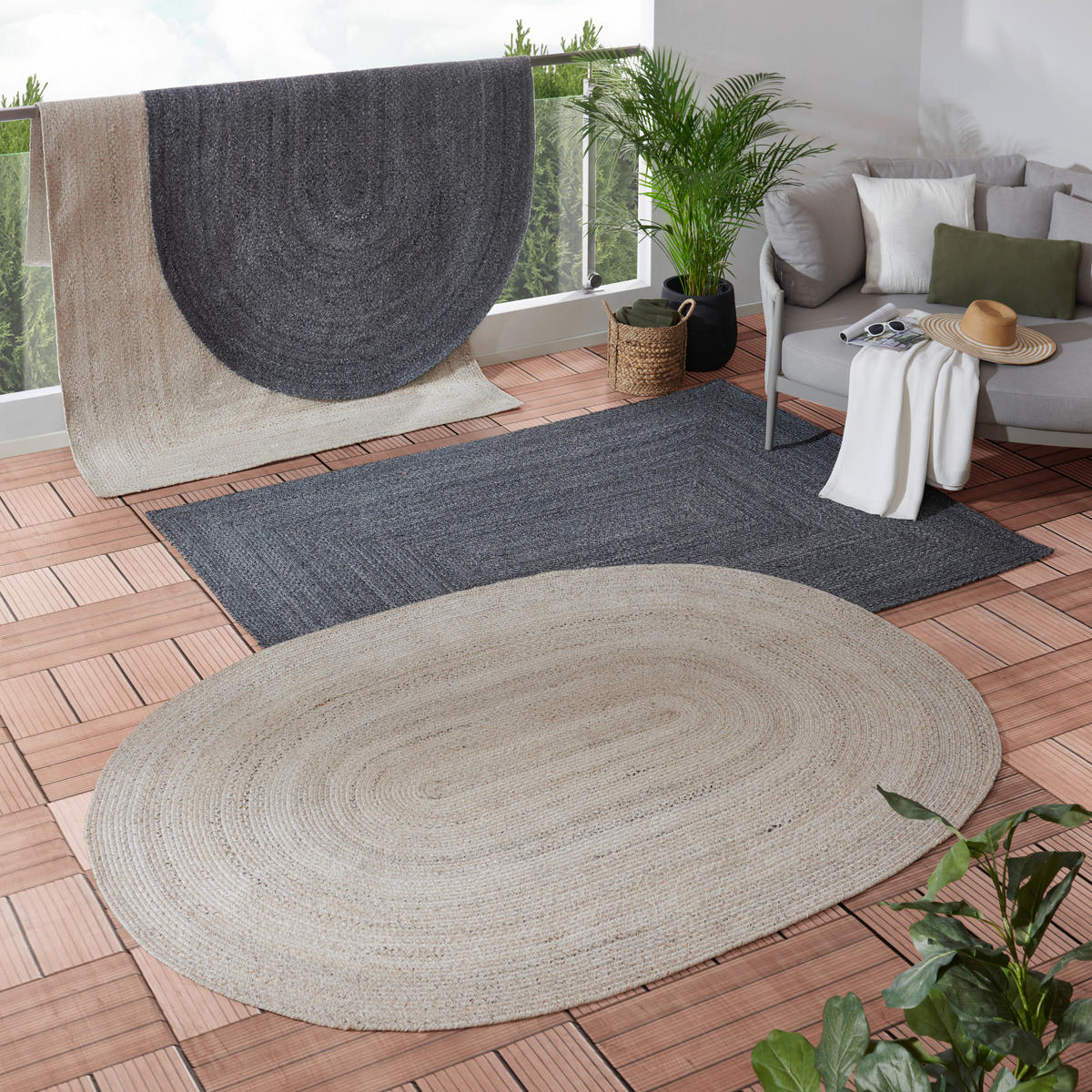 OUTDOORTEPPICH 160/230 cm Luzern Oval Anthrazit, Grau  - Anthrazit/Grau, Basics, Textil (160/230cm) - Ambia Garden