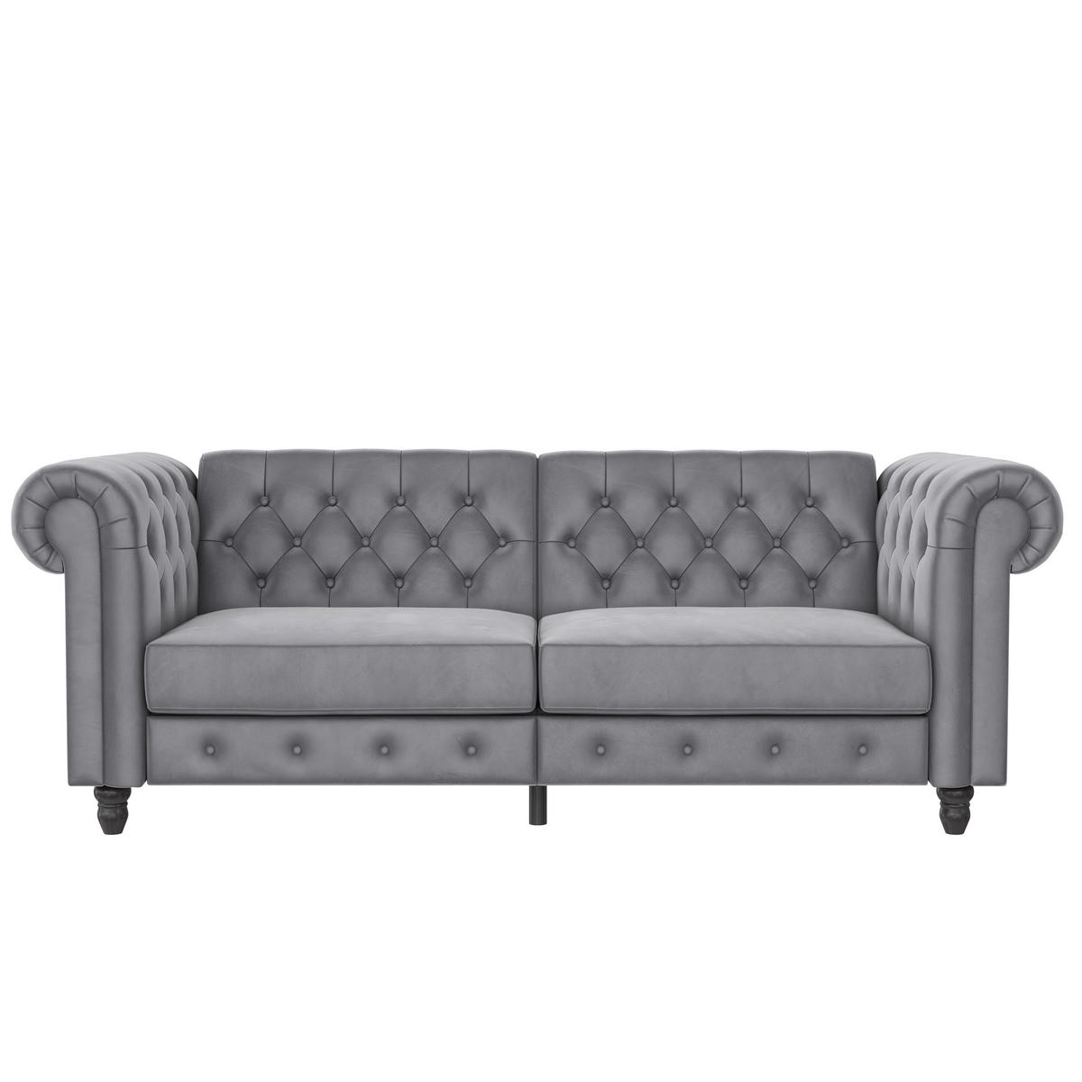 SCHLAFSOFA FIRENZE in Velours Hellgrau Vintage, Skandinavisch, Modern  - Hellgrau/Schwarz, Basics, Holz/Textil (236/83/87cm) - Livetastic