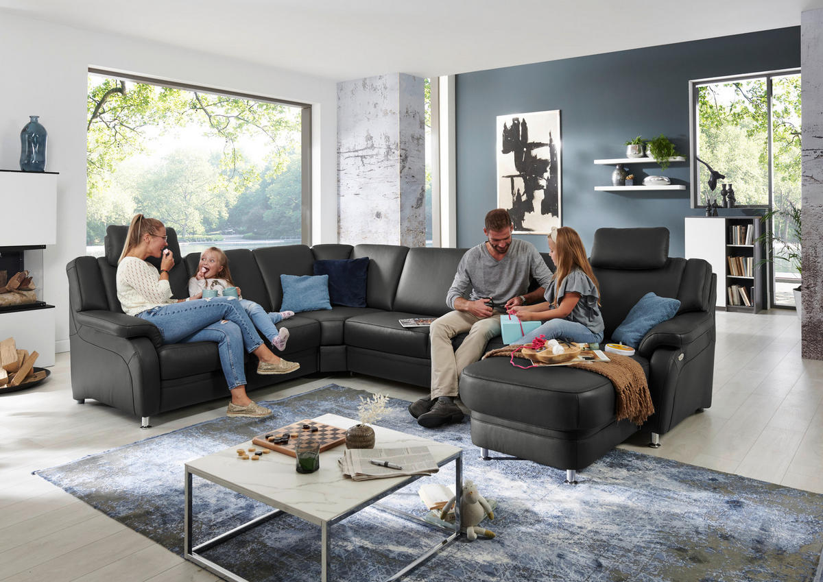WOHNLANDSCHAFT in Echtleder Anthrazit  - Anthrazit/Alufarben, Konventionell, Leder/Metall (239/329/165cm) - Beldomo Premium