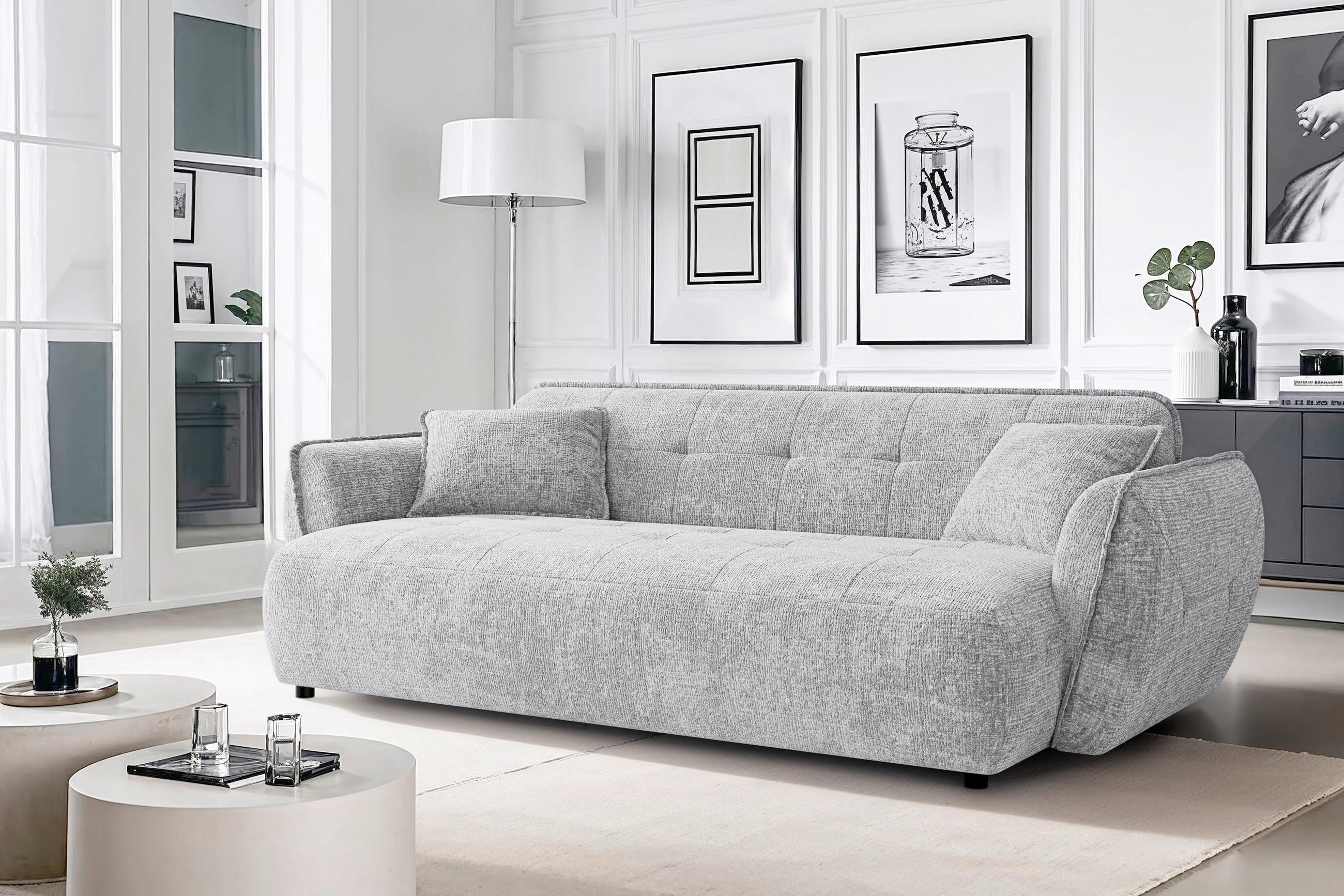 VIERSITZER-SOFA Nelia Chenille Hellgrau  - Hellgrau/Schwarz, Design, Kunststoff/Textil (250/81/114cm) - P & B