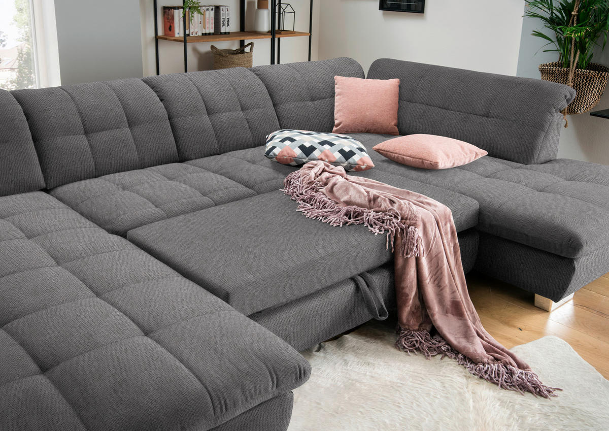 WOHNLANDSCHAFT in Mikrofaser Grau  - Chromfarben/Grau, Design, Kunststoff/Textil (204/350/211cm) - Xora