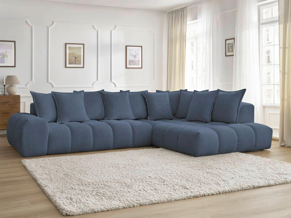 ECKSOFA Ottomane rechts  EVEREST Dunkelblau Flachgewebe  - Schwarz/Dunkelblau, MODERN, Kunststoff/Textil (352/210cm)