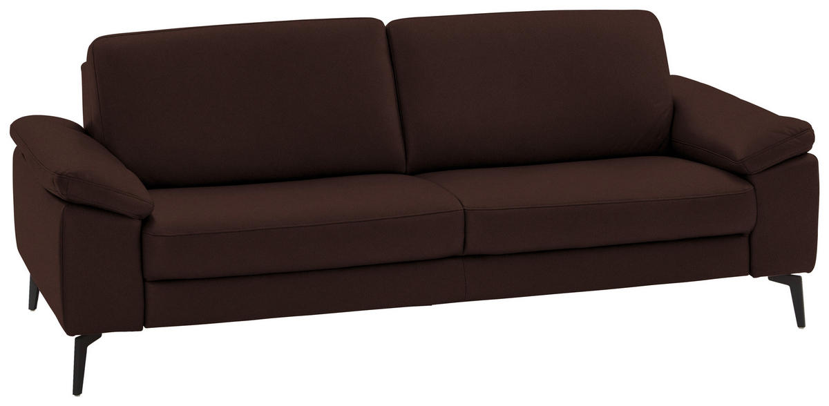 3-SITZER-SOFA in Echtleder Braun  - Schwarz/Braun, Design, Leder/Metall (224/88/100cm) - Valdera