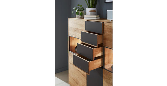 HIGHBOARD in 154/138/42 cm - Eichefarben/Anthrazit, Natur, Glas/Holz (154/138/42cm) - Waldwelt