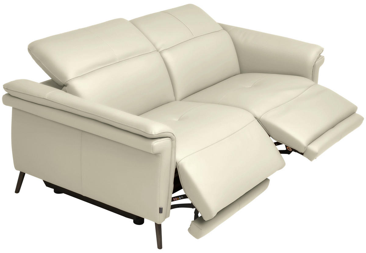 3-SITZER-SOFA  in Echtleder Creme   - Creme/Schwarz, Design, Leder/Metall (210/79/104cm) - Belluti