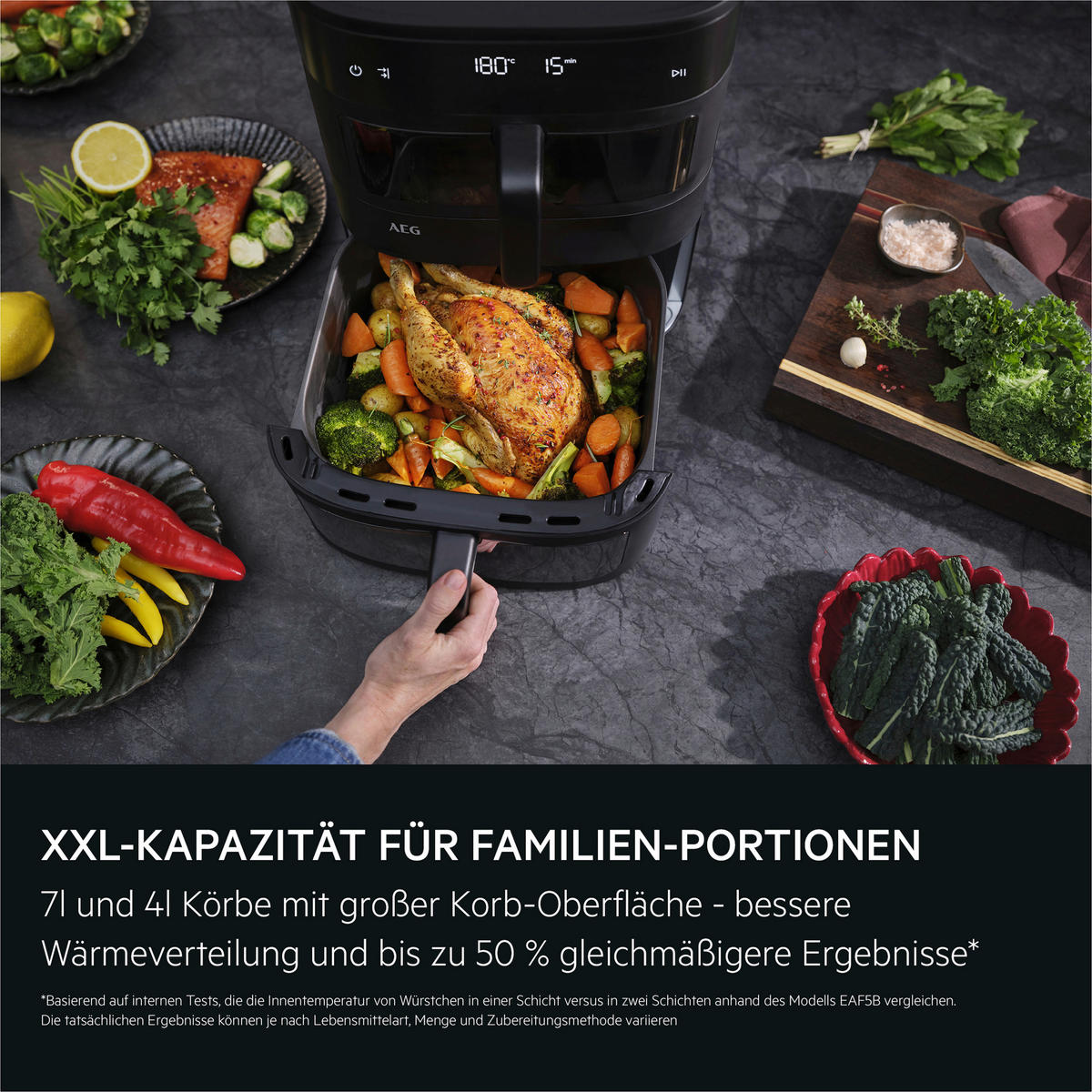 HEISSLUFTFRITTEUSE 7,0 + 4,0 L  - Schwarz, Basics, Kunststoff (30/41/32cm) - AEG