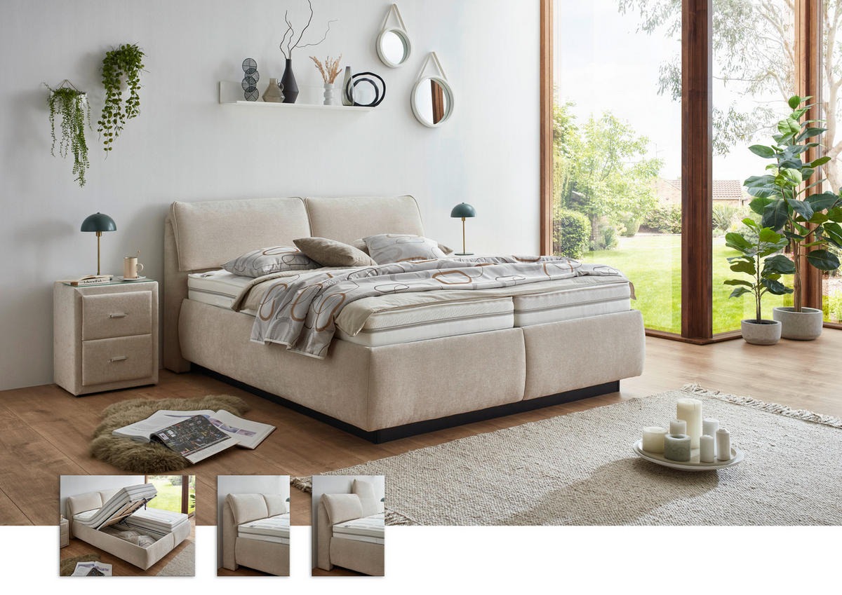 POLSTERBETT 180/200 cm,  in Naturfarben, Matratze, gepolstertes Kopfteil, Lattenrost, Bettkasten, H4 + H5 = sehr fest + hart  - Schwarz/Weiß, KONVENTIONELL, Holz/Holzwerkstoff (180/200cm) - Beldomo - Sleep