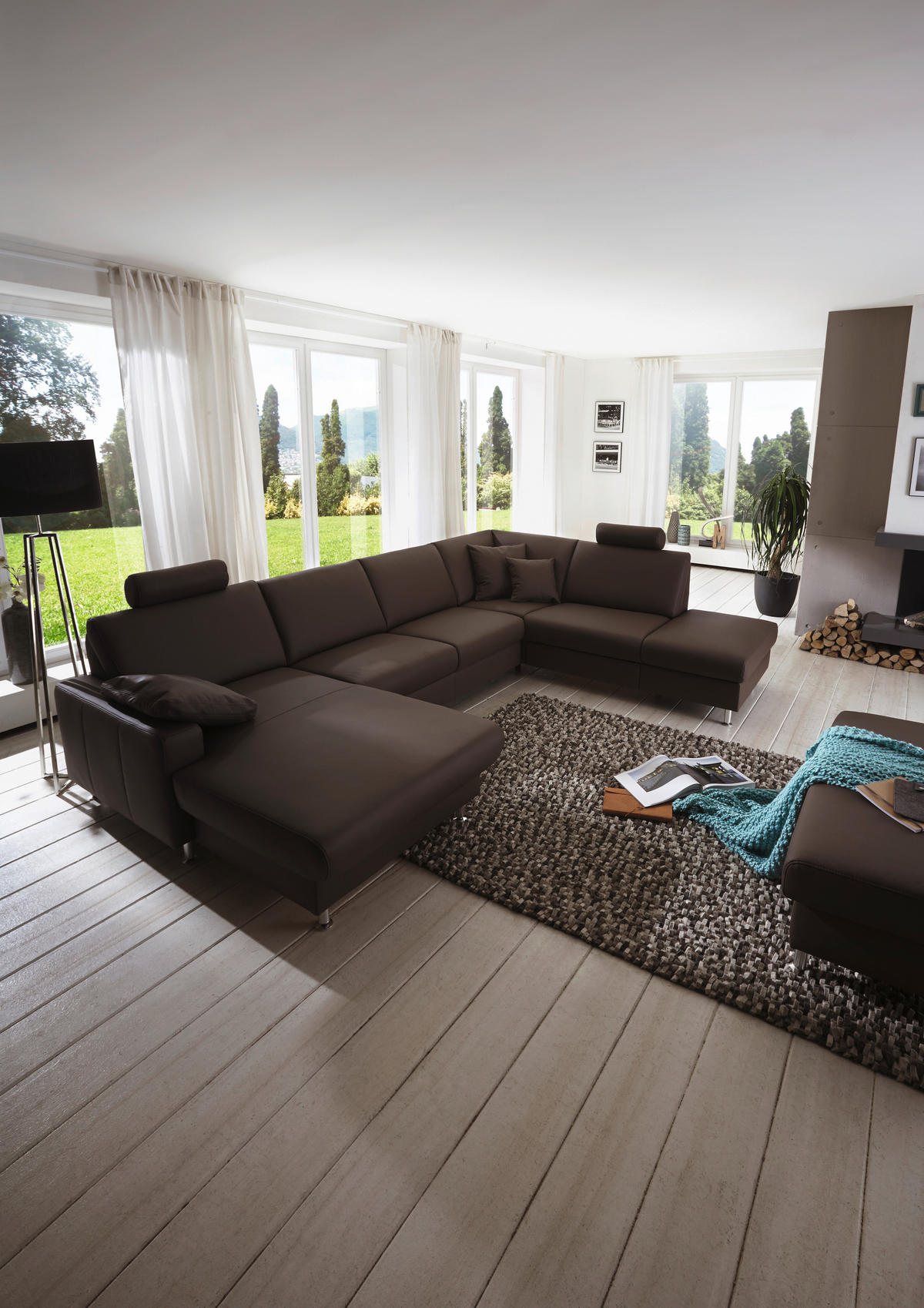 SOFFA i äkta läder mörkbrun  - aluminiumfärg/mörkbrun, Design, metall/läder (165/339/233cm) - Beldomo Premium