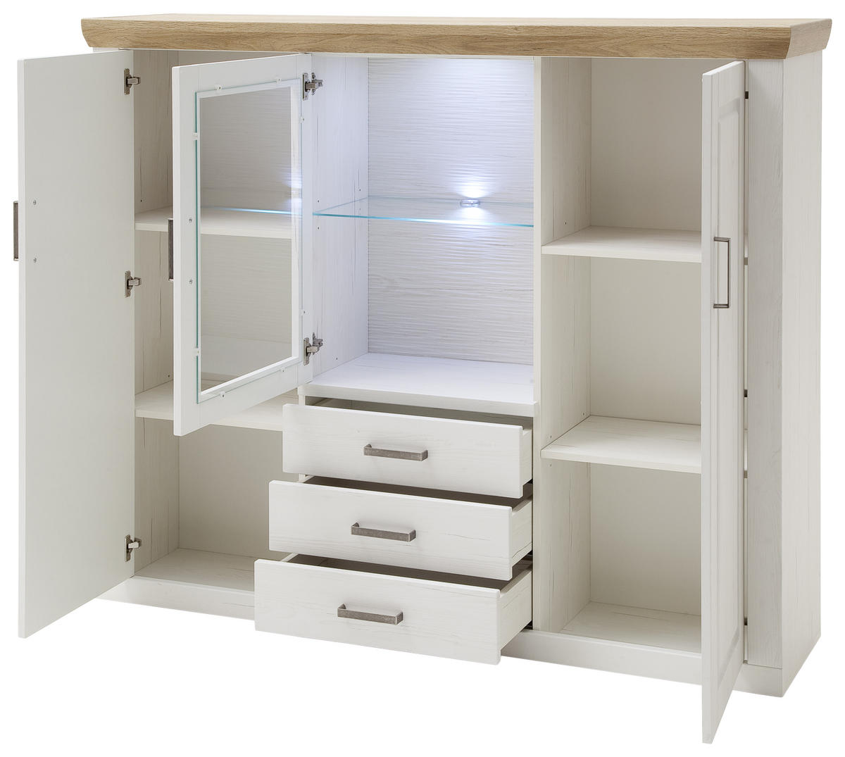 HIGHBOARD Brixen  in 163/142/40 cm  - Eichefarben/Schwarz, Design, Glas/Holzwerkstoff (163/142/40cm) - Landscape