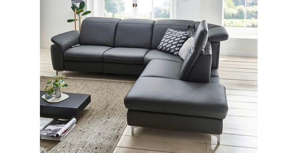 ECKSOFA in Echtleder Anthrazit - Chromfarben/Anthrazit, KONVENTIONELL, Leder/Metall (292/242cm) - Cantus