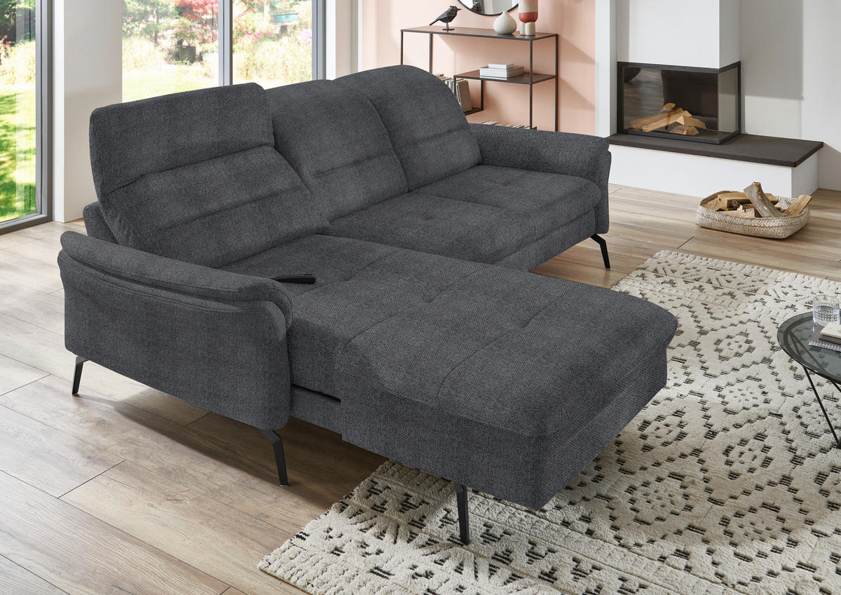 ECKSOFA in Flachgewebe Anthrazit  - Anthrazit/Schwarz, Konventionell, Textil/Metall (181/260cm) - Beldomo Speed