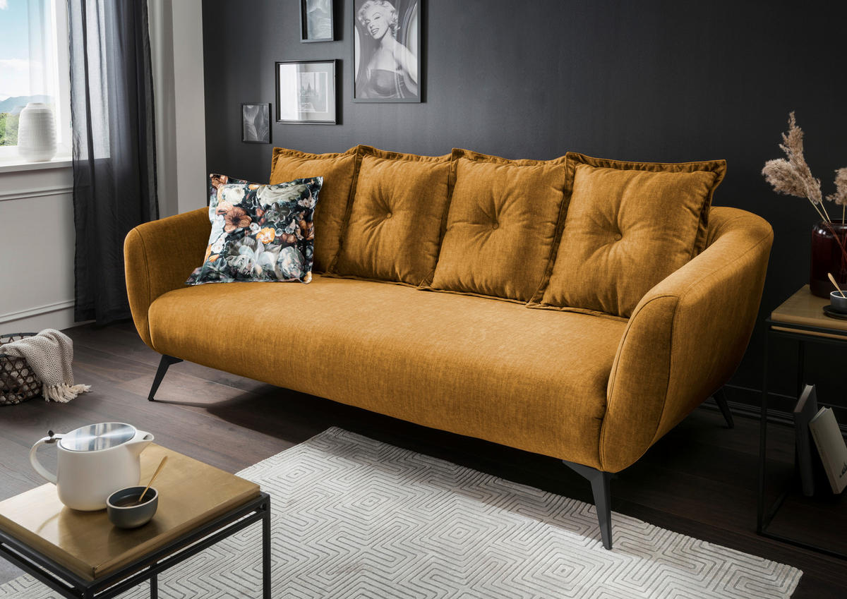 3-SITZER-SOFA  in Velours Gelb, Multicolor  - Gelb/Multicolor, MODERN, Holz/Textil (236/94/103cm) - Livetastic