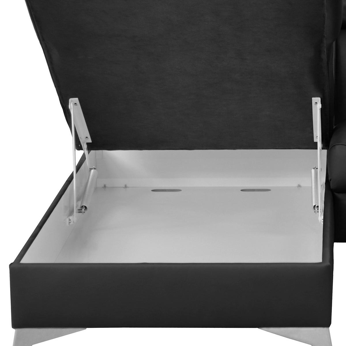 ECKSOFA Schwarz Echtleder Lederlook  - Chromfarben/Schwarz, Design, Leder/Textil (197/257cm) - Livetastic