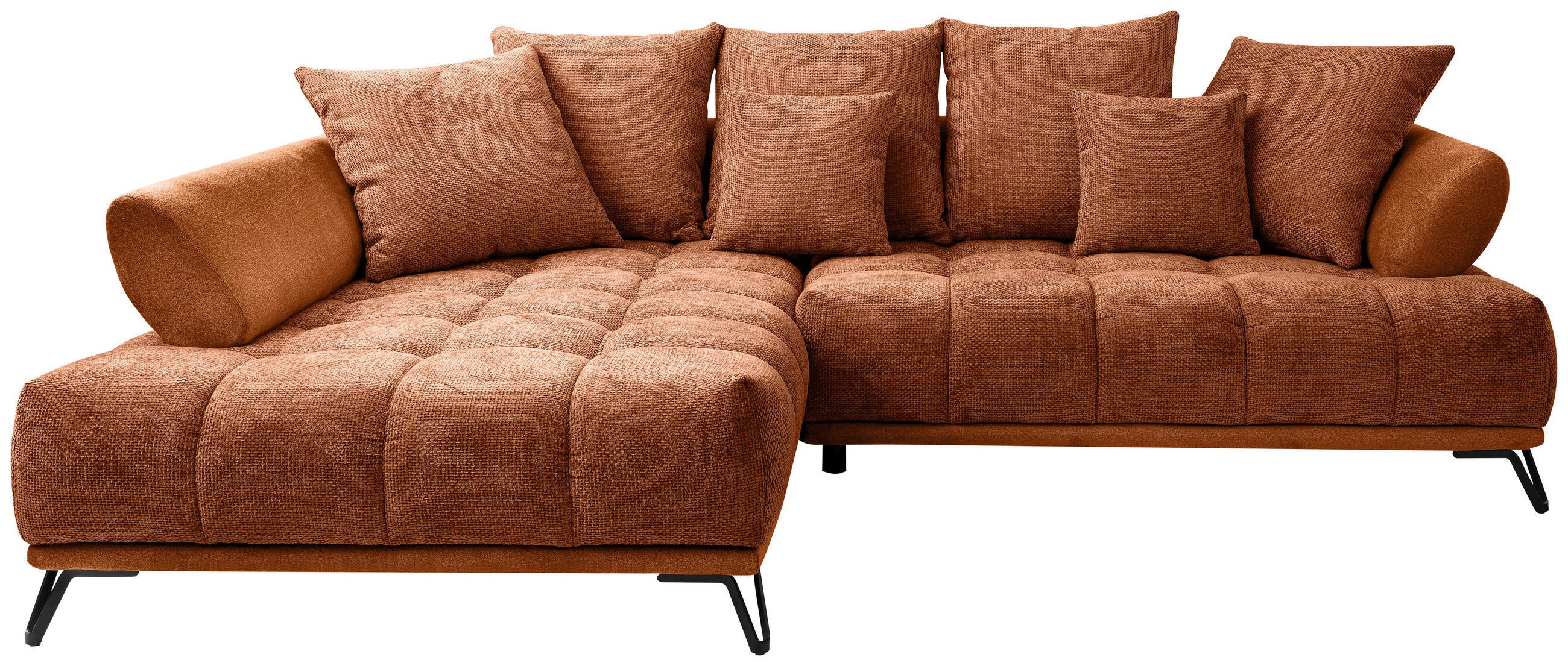 ECKSOFA Kupferfarben Chenille Zierkissen, Rückenkissen, Rücken echt  - Schwarz/Kupferfarben, MODERN, Textil/Metall (184/262cm) - MID.YOU
