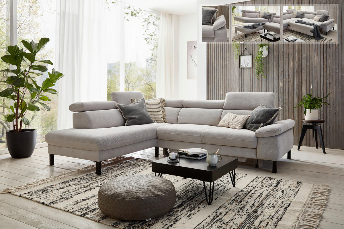 ECKSOFA in Cord Grau  - Schwarz/Grau, Design, Holzwerkstoff/Textil (217/272cm) - Pure Home Comfort