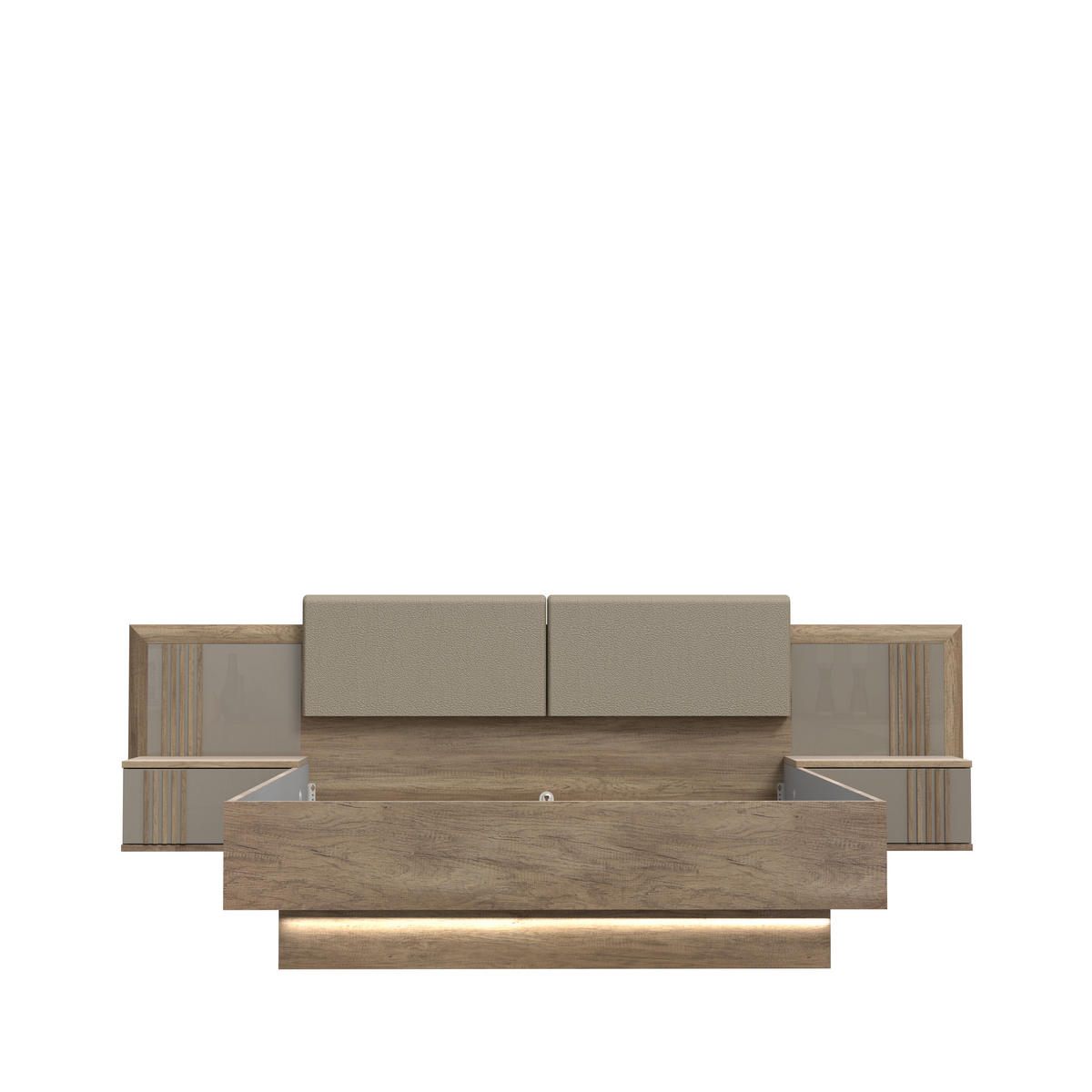 Pat 160x200 cm  in culoare lemn stejar, bej   - bej/culoare lemn stejar, Modern, plastic/material pe bază de lemn (290,1/97,5/206,6cm) - Hom`in