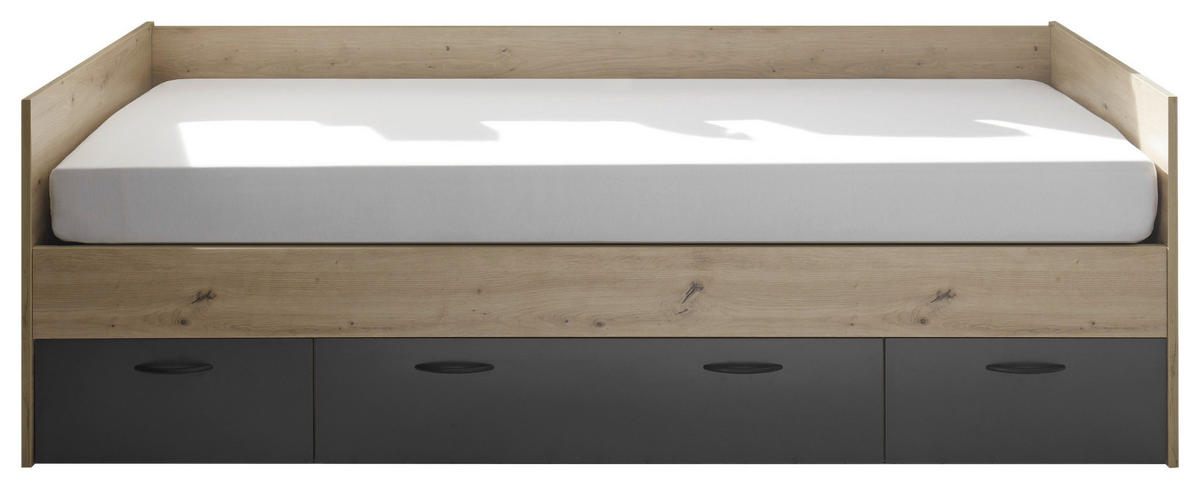 POSTELJA 90 cm   x 200 cm  , leseni material barve grafita, hrast artisan  - barve grafita/hrast artisan, Konvencionalno, leseni material (204/65/95cm) - Hom`in