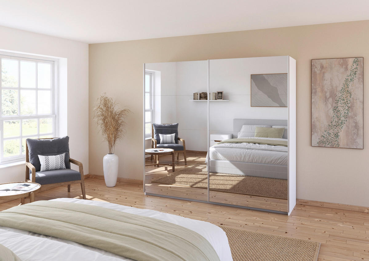 SCHWEBETÜRENSCHRANK  in Weiß  - Alufarben/Weiß, KONVENTIONELL, Glas/Holzwerkstoff (225/210/62cm) - Xora